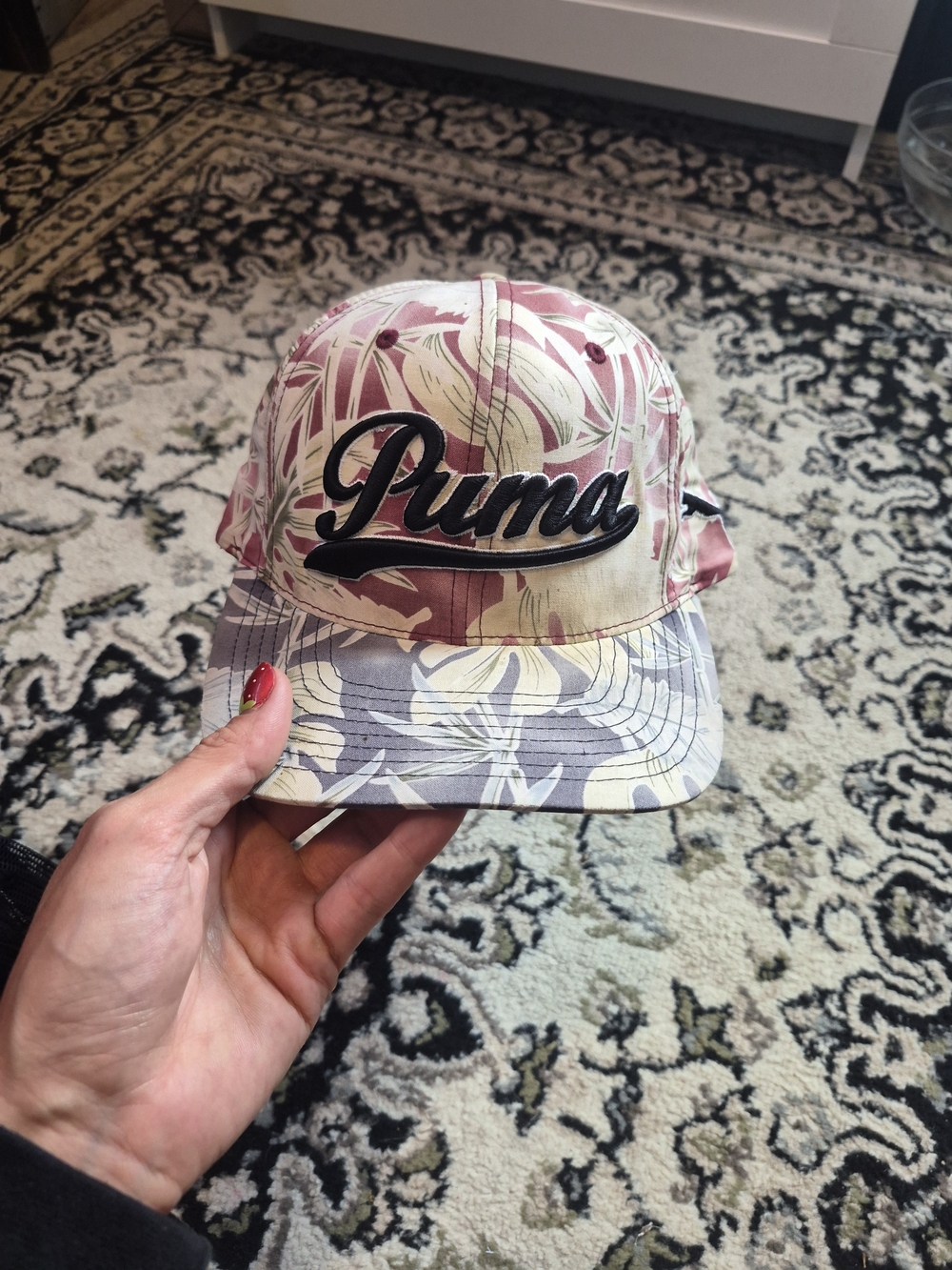 Puma Floral Snapback Hat in Pink, Beige & Gray